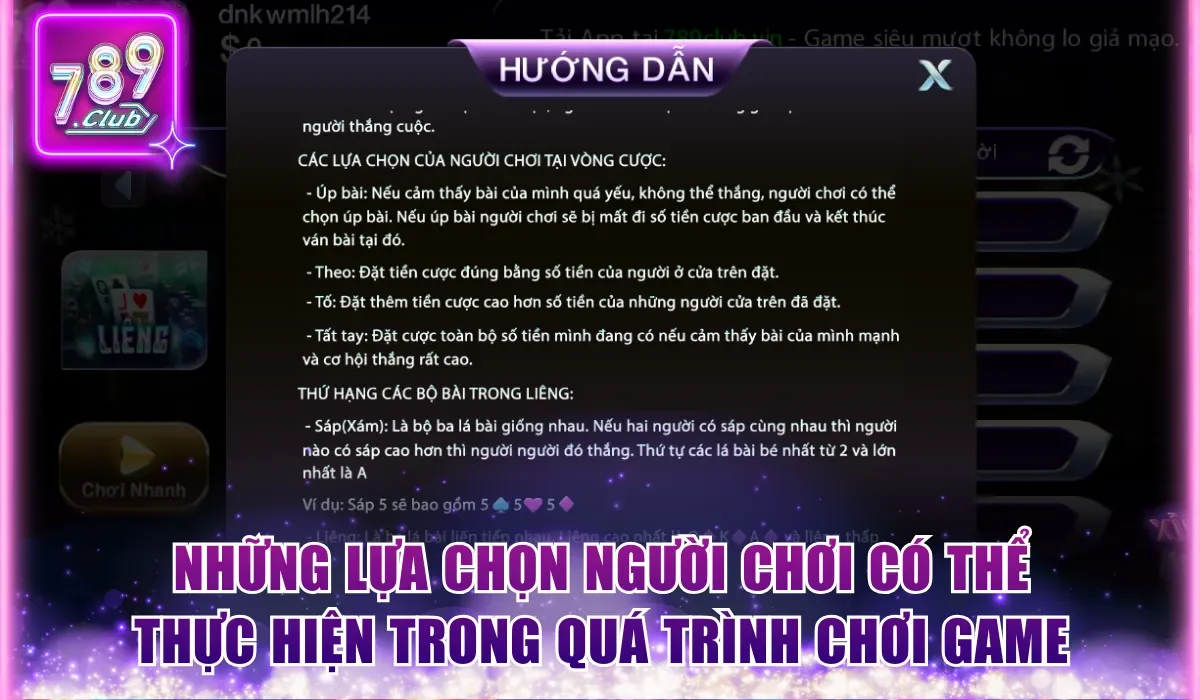 Liêng 789Club - Siêu Phẩm Game Gây Sốt Với Luật Đơn Giản 2 Những lựa chọn người chơi có thể thực hiện trong quá trình chơi game